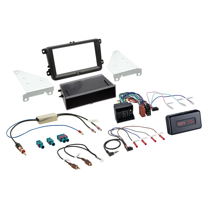 ACV, Komplett 2-DIN Kit M. Fack Skoda/vw Svart 40Pin I-adapter