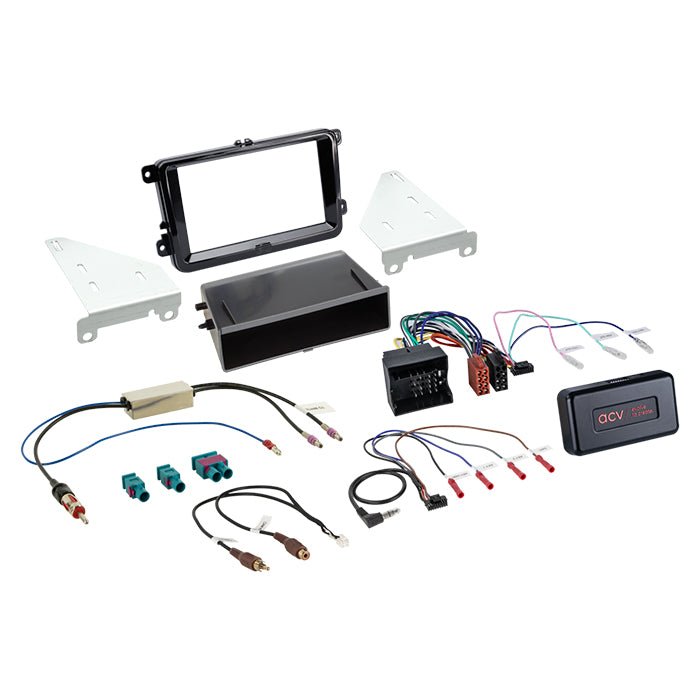ACV, Komplett 2-DIN Kit M. Fack Skoda/vw Piano Svart 40Pin