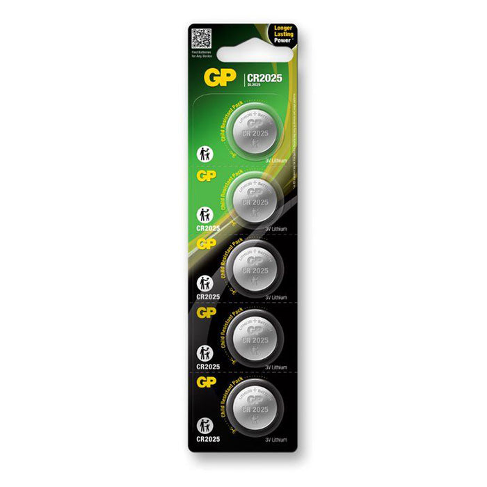 GP Batterier, GP Knapcell, Litium, CR2025, 5-pack