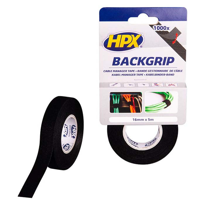 HPX, Back Grip Musta Velcrotape, 16mm x 5 m