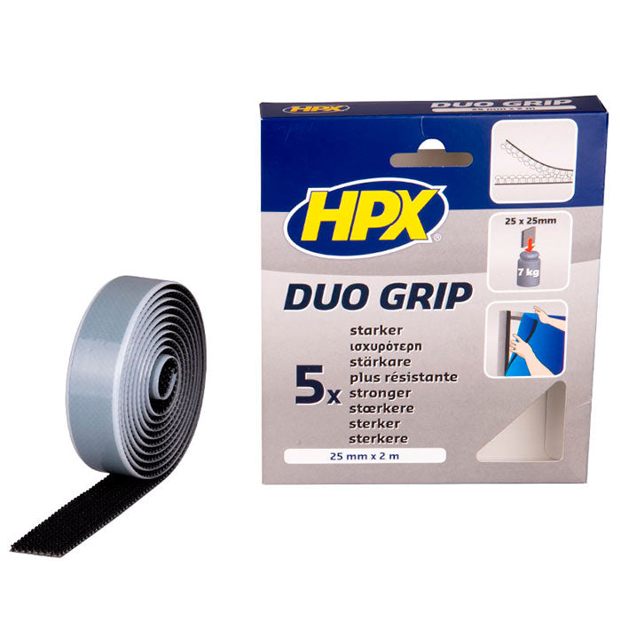 HPX, Duo Grip - Svart Självhäftande Velcroband 25mm x 2 m