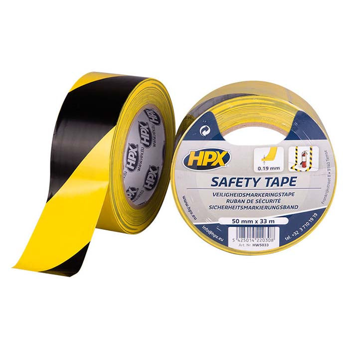 HPX, Säkerhetstejp Gul/svart Självhäftande 50mm x 33m — Set