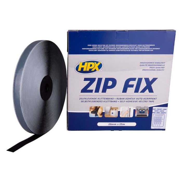 HPX, Zip Fix Velcro Tape Svart, 20mm x25m (hake)